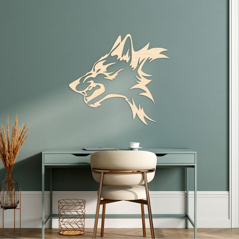 Art mural abstrait en forme de loup - bouleau baltique naturel (21,8 po x 24 po), H 29,1 po x l 32 po x P 0,25 po