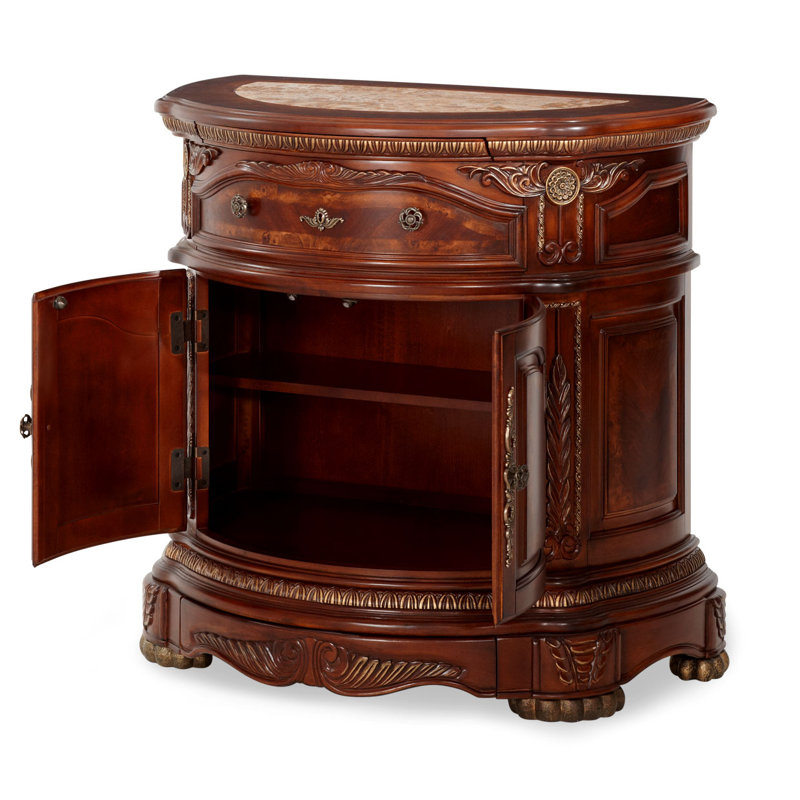 Cortina Traditional Wood & Marble Bedside Chest - Honey Walnut
