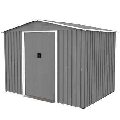 Remise extérieure en acier galvanisé de 8 pi x 6 pi avec portes verrouillables - utilisation toutes saisons pour le jardin, le patio, la cour, la pelouse, l'acier gris pour outils métalliques, la barrière de gazon