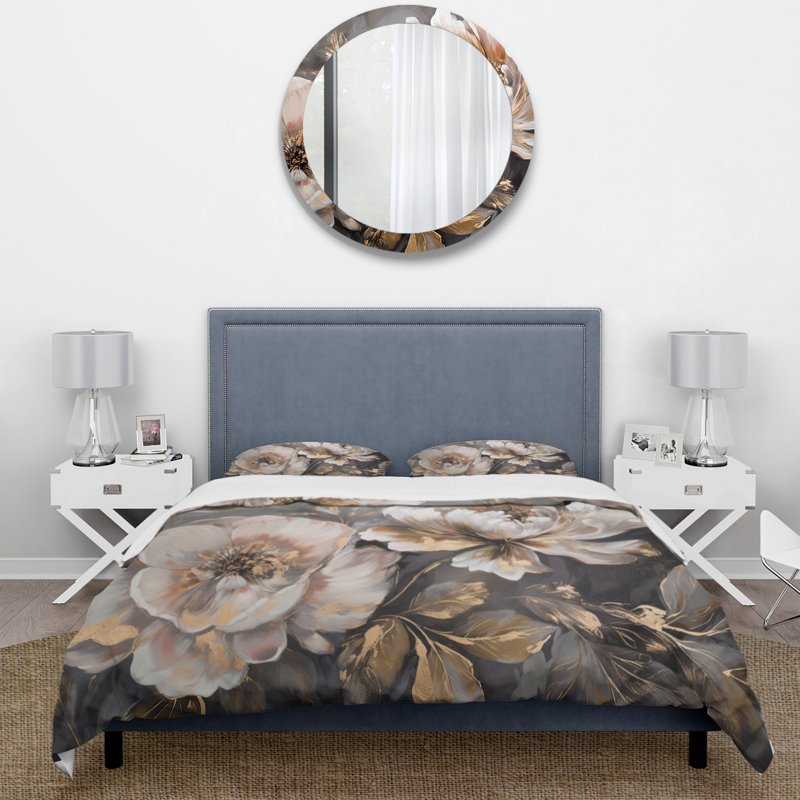 Ensemble de housse de couette en microfibre / polyester blanc et gris Blooms In Motion IV Bedding