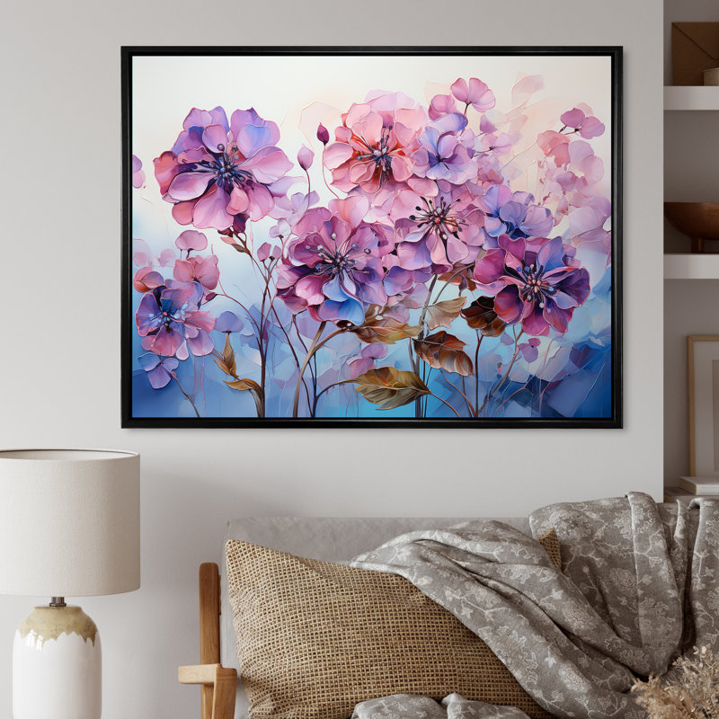 «Rose et mauve», impression sur toile, Cadre flottant noir, H 34 po x l 44 po x P 1,5 po