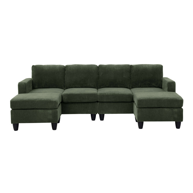 Loette 3 - Piece Upholstered Sectional, Green Corduroy
