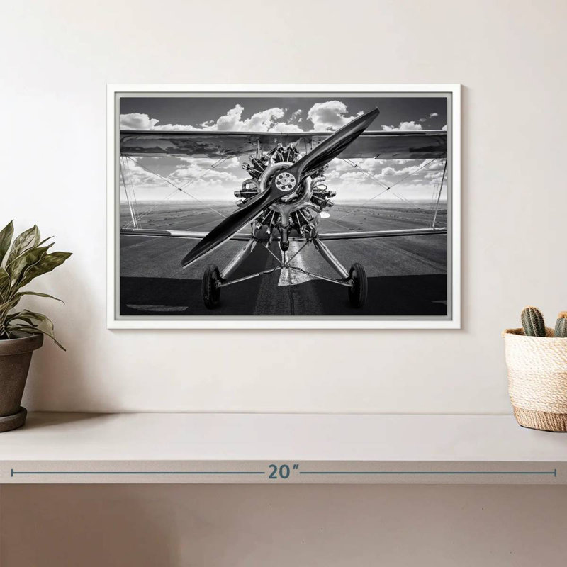 Monochrome Vintage Airplane, Floating Frame White, 13" X 9"