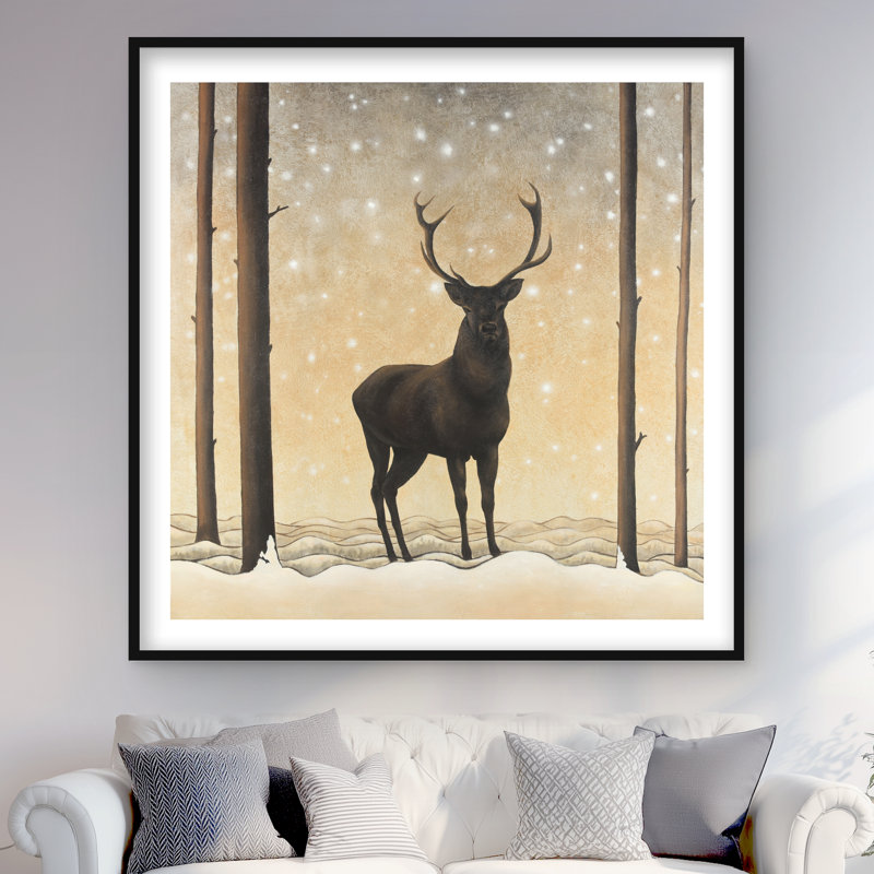 Roe Deer in Winter - Rustic Living, reproduction d'art encadrée, H 48 po x l 48 po, Noir