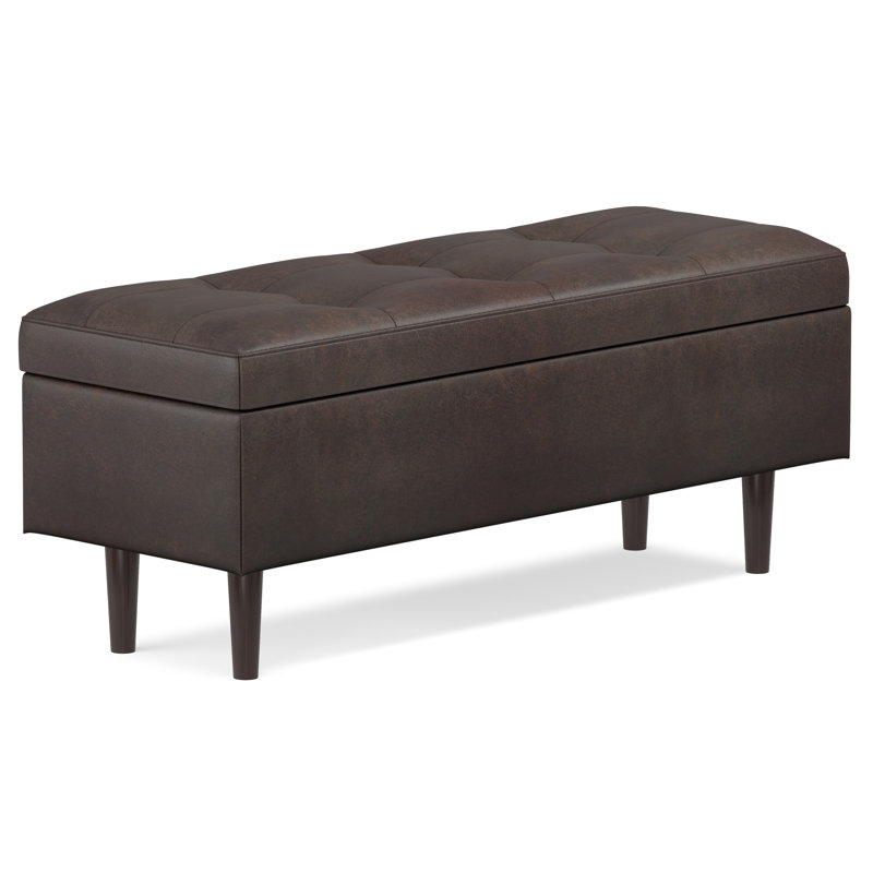 Shay 48"W Upholstered Vegan Leather Mid-Century Modern Rectangular Lift-Top Coffee Table Storage Ottoman