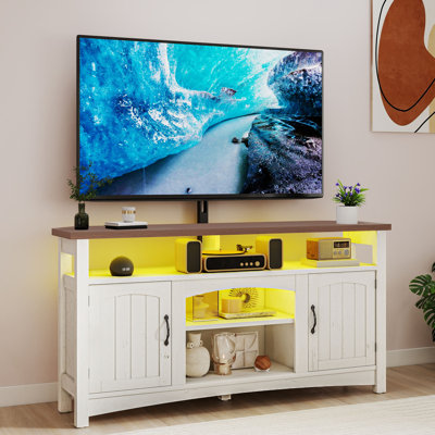  54" W TV Stand With Mount For Tvs Up To 75", LED Entertainment Center With Charging Station