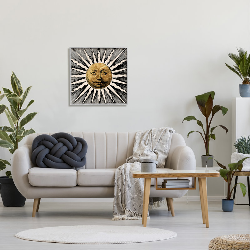Bohemian Sun Rays Black and Gold Canvas Wall Art, 24 x 24
