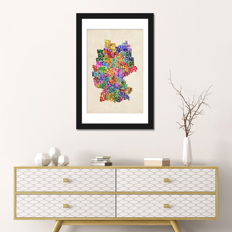 « text map of germany iii » par michael tompsett, impression sur toile tendue, H 24 po x l 16 po x P 1 po, Blanc