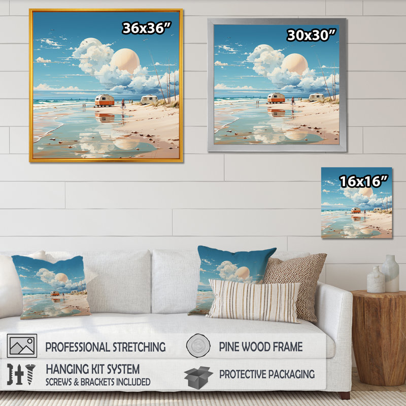 Beachside Camping Getaway 2 - fruits, art mural, Cadre flottant brun, 36" H x 36" W