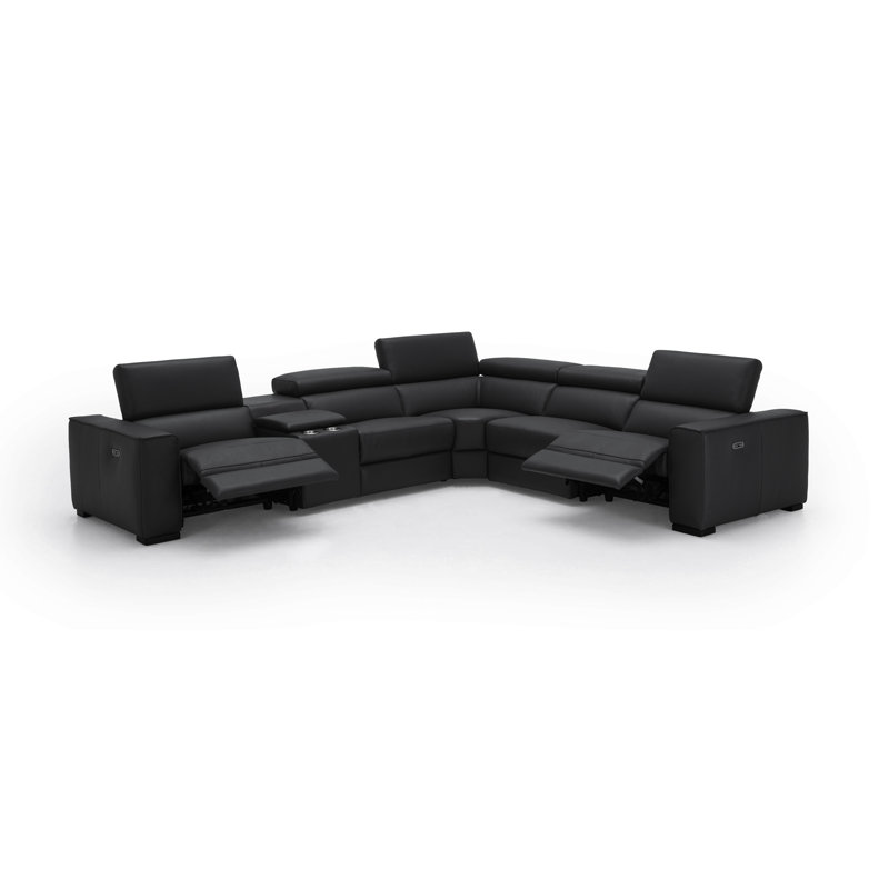 Graddy Upholstered Power Reclining Sectional Reversible, Black Genuine Leather