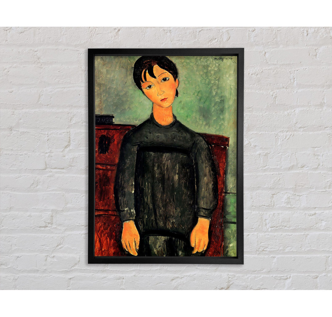 Mädchen mit schwarzem Gewand von Amedeo Modigliani - Einzelbildrahmen Kunstdrucke auf Leinwand