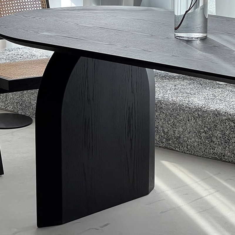 Simple Black Oval Durable Solid Wood Table, 29.52"H x 94.48"L x 35.43"W