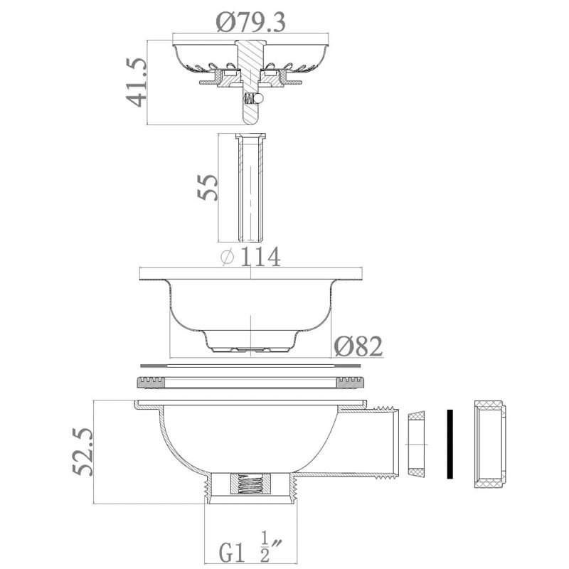 2X 90Mm Waste And Round Overflow Set For  RAK Rangemaster Ceramic Sink, Gold
