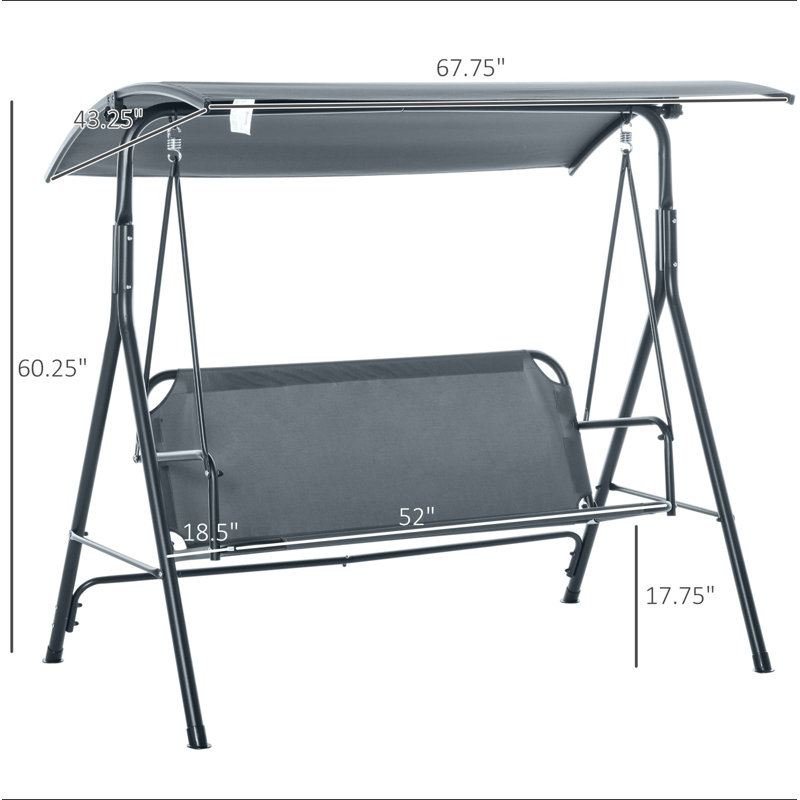 Balancelle pour 3 personnes avec support, balançoire d'extérieur pour véranda avec auvent inclinable réglable et siège de style balancelle confortable, structure en acier