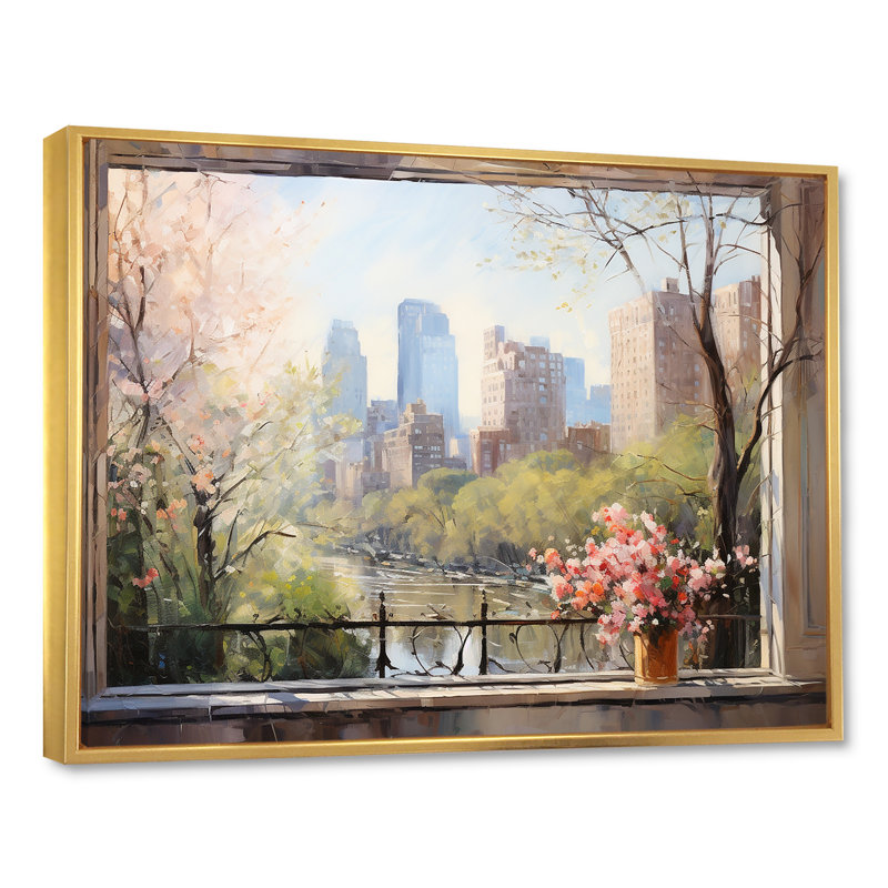 New York, Central Park Window Views III - Art mural de New York, Cadre flottant doré, H 34 po x l 44 po x P 1,5 po