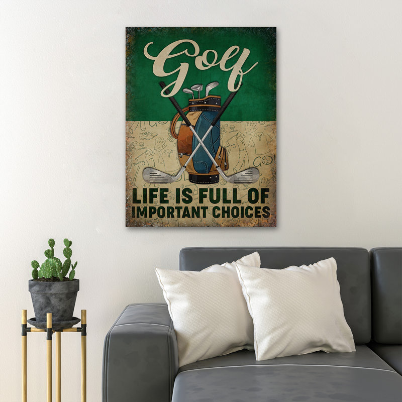 Golf clubs - Life Is Full Of Importants Choix - Reproduction d'art graphique rectangulaire sur toile tendue 1 pièce