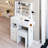 29.2" Desktop Dressing With Left Drawer, Cushioned Stool, 2 Ac+2 Charging Ports, Hair Dryer Stand, Extra Large Touch - Sensitive Led Mirror Tri Color Selection And Brightness Regulation, For Little