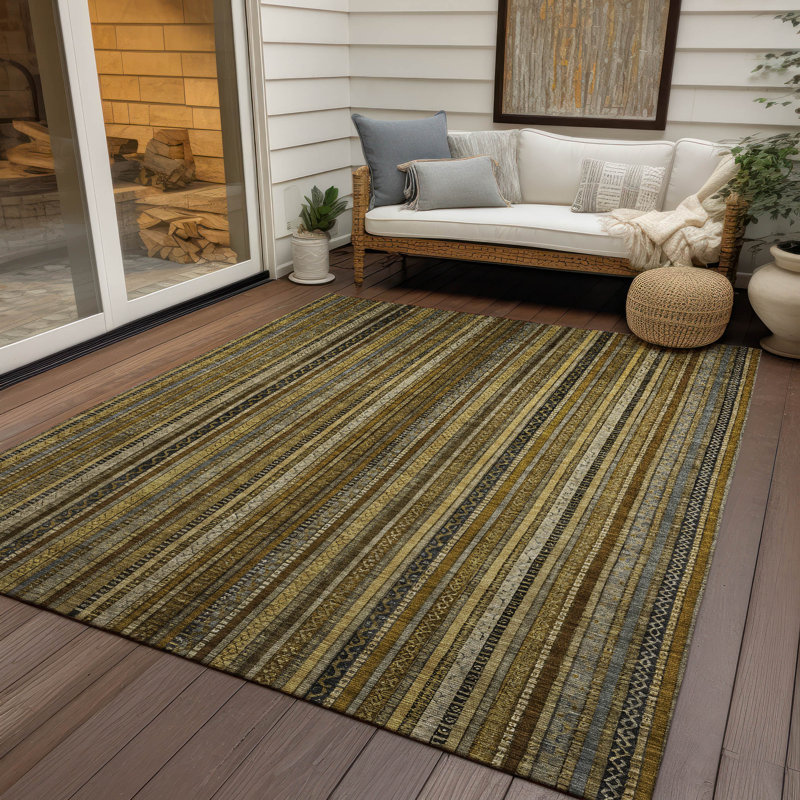 Addison 8' x 10' Brown Synthetic Stripe Washable Rug
