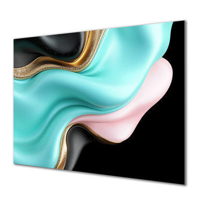 «Golden and Blue Lines Of Solitude», impression murale en métal abstrait minimaliste