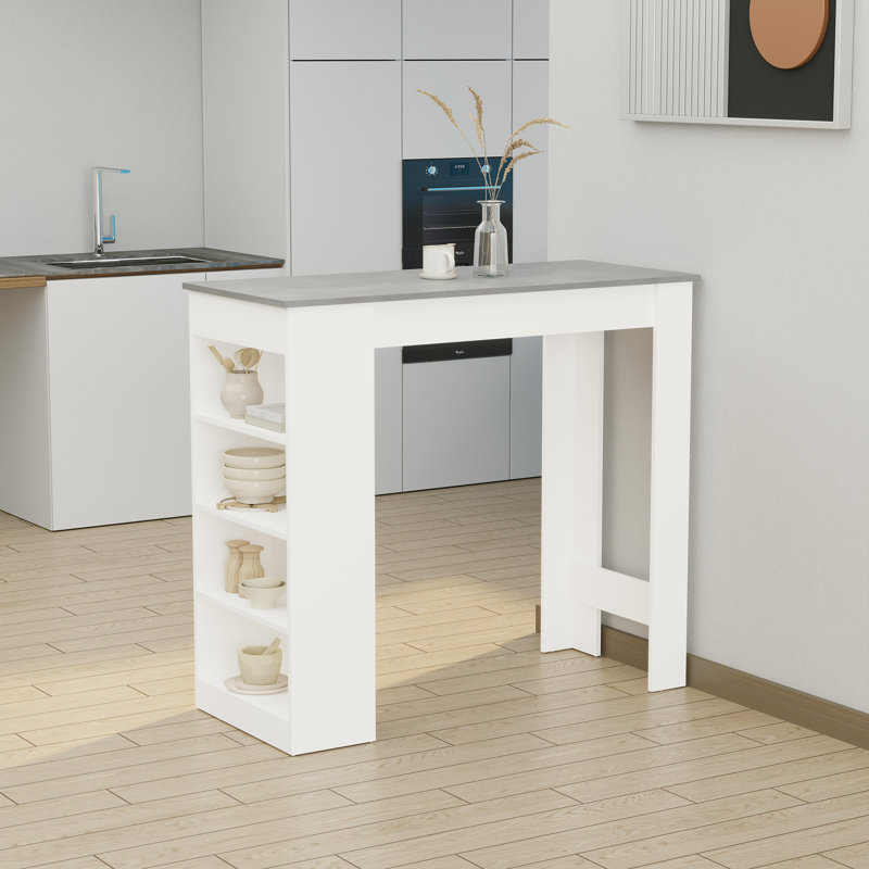 Table de bar, table de pub avec 4 tablettes de rangement, gris