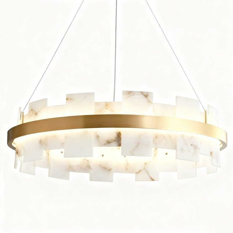 24 Inch Modern Alabaster Chandelier Led Dimmable Marble Round Chandeliers