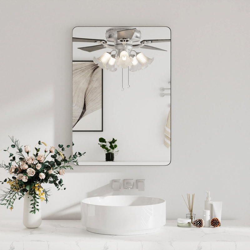 Miroir de salle de bain avec cadre en alliage d'aluminium et en verre trempé, miroir mural de salle de bain rectangulaire à fixation sur tasseau pour suspendre au-dessus de l'évier, à suspendre à l'horizontale ou à la verticale.