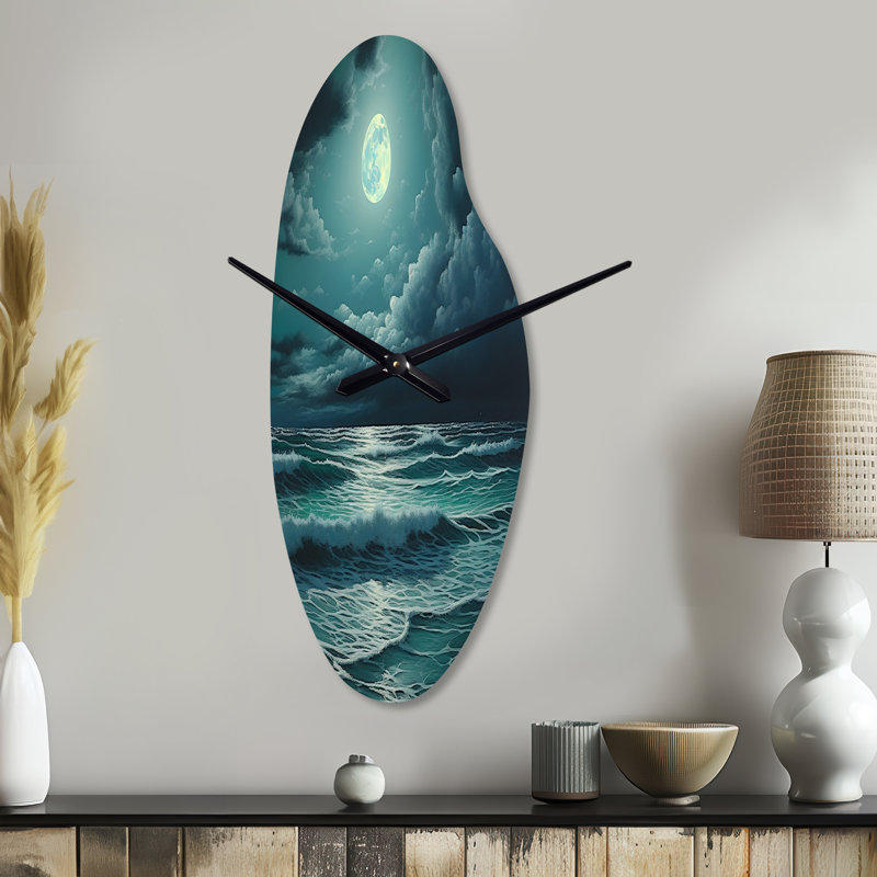 Horloge murale en métal incurvée Ansorge Super Moon Over The Sea IV - Ocean, Médium