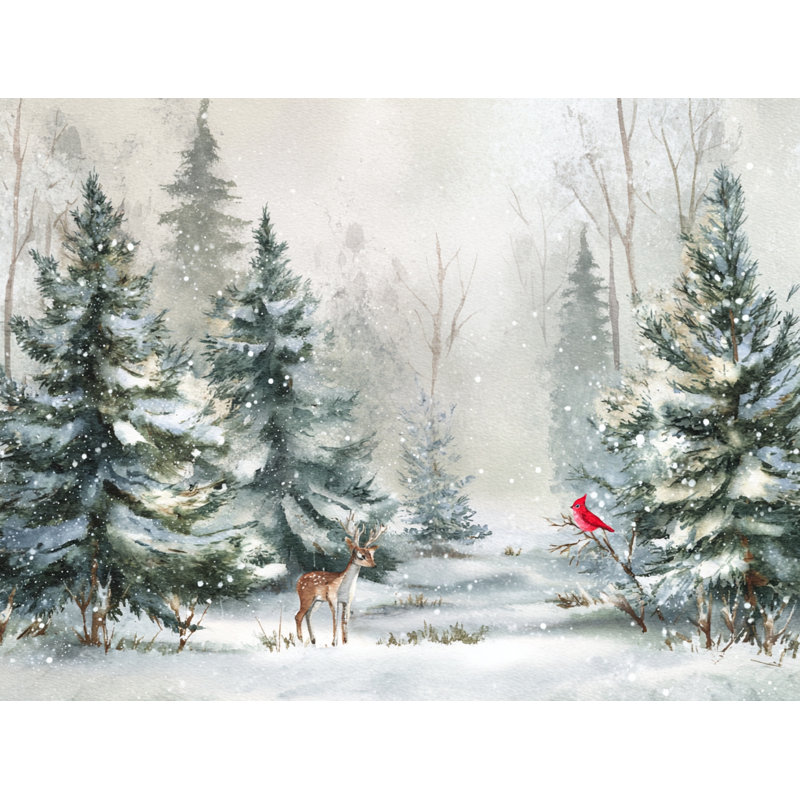 «Quiet Snowfield Evergreen Hills», art mural sur toile tendue, H 36 po x l 48 po