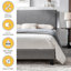 Lit tapissier moderne gris grand lit, aucun sommier tapissier nécessaire pour la polyvalence du cadre de lit plateforme avec support à lattes de bois