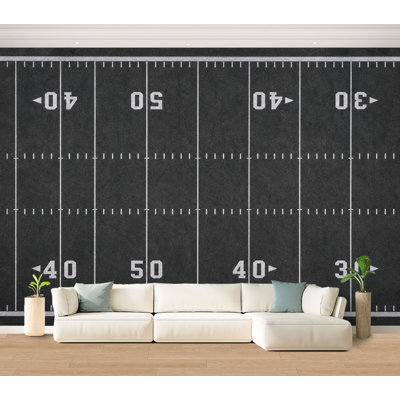 Wall Mural Peel and Stick Wallpaper Black White Football Field Chalkboard Design Self-Adhesive Removable Contact Paper Wall Decor for Living Room Bedroom 100"H x 144"W