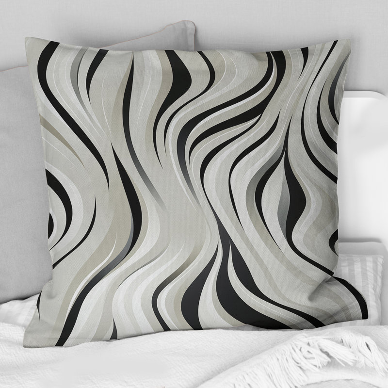 Coussin décoratif imprimé zébré noir et blanc, H 18 po x l 18 po