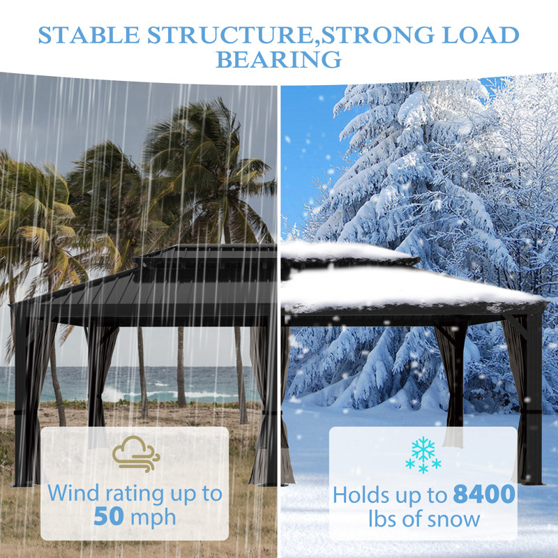 Pavillon de jardin en aluminium à toit double avec toit rigide, H 113,03 po x l 240 po x P 168 po