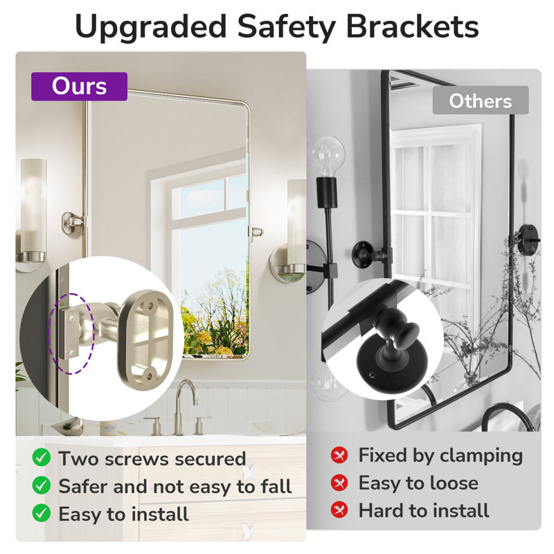 Parren Beveled Adjustable Mirror with Aluminum Frame, 36" x 24", Brushed Nickel