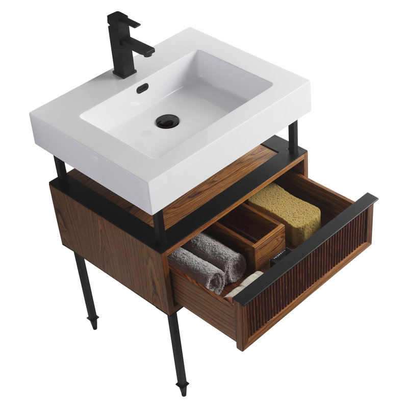 Ensemble de meuble-lavabo simple 24 po Strobel, Noir, Teck