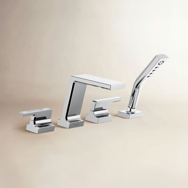 Pivotal Double Handle Deck Mounted Roman Tub Faucet with Optional Handshower, With Handheld Shower, Chrome