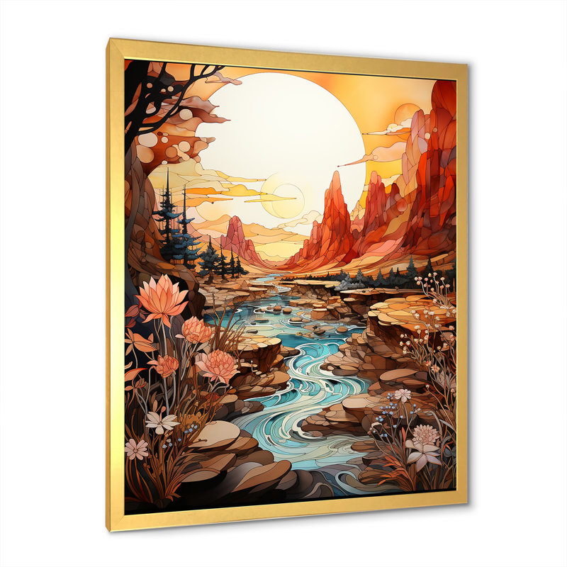 Paysage amérindien Navajo II, H 20 po x l 12 po x P 1 po, Cadre doré simple