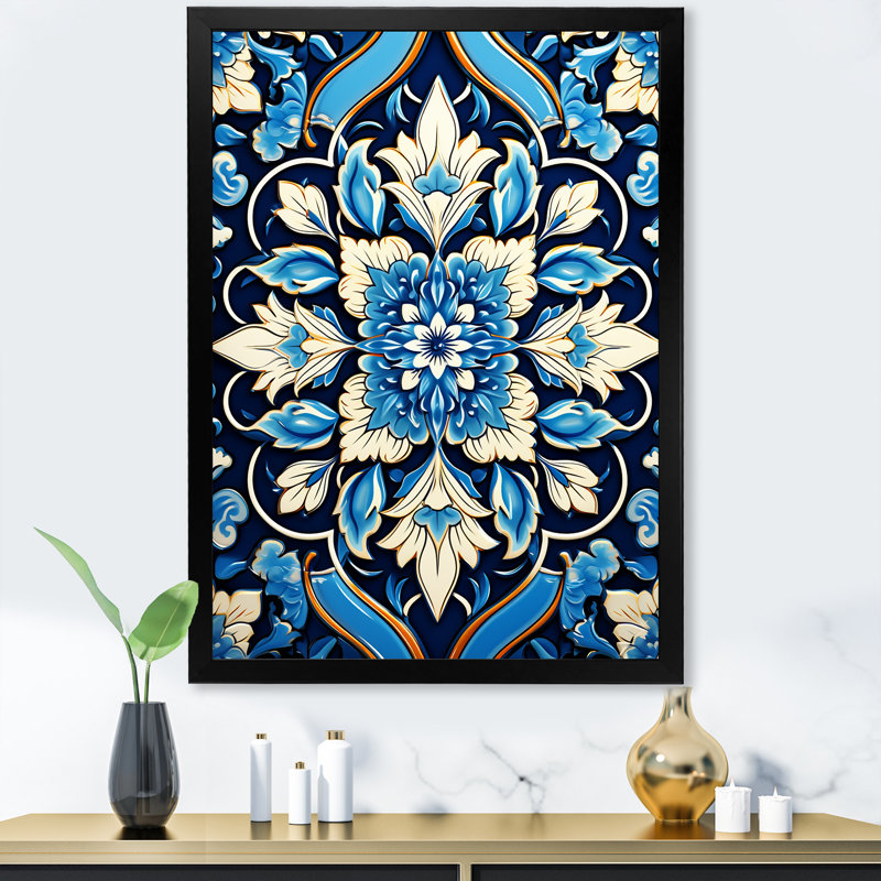 Motif abstrait abstrait bleu et blanc - tuile abstraite, Cadre photo noir, H 40 po x l 30 po x P 1,5 po
