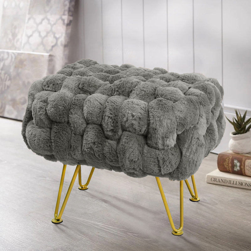 Deya Upholstered Ottoman, Elephant Skin Faux Fur