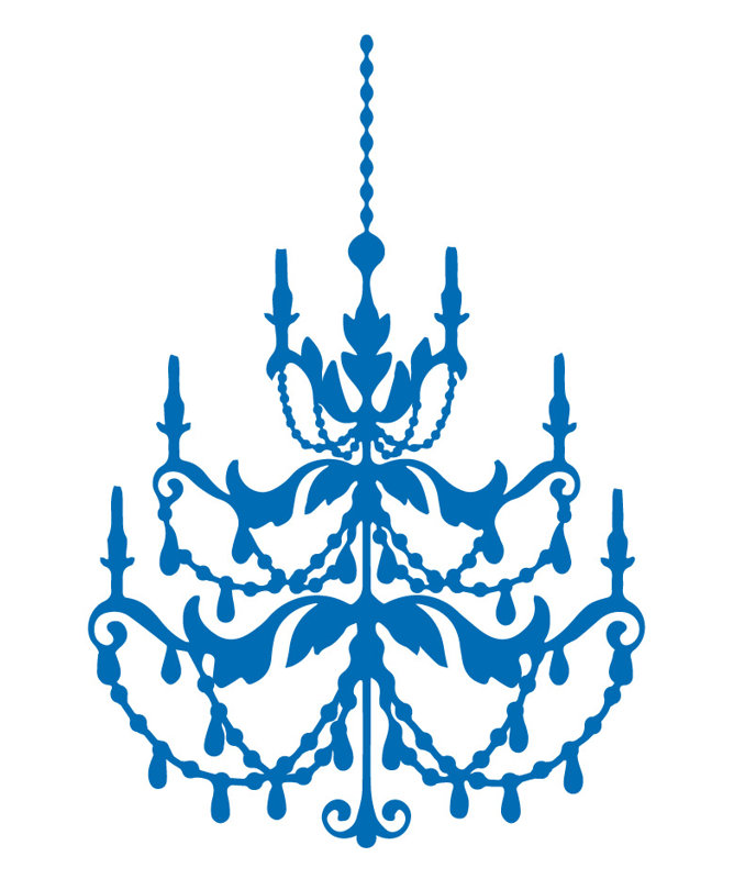 Décalcomanie murale lustre française, H 48 po x l 33 po x P 0,01 po, Bleu azur