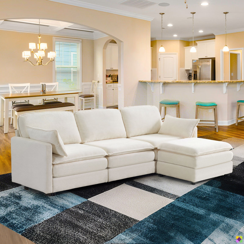 Seybert 104"W Corduroy Sectional with Ottoman