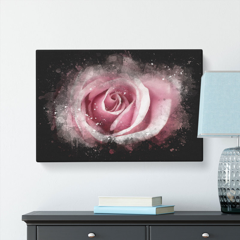Pretty in Pink Rose Flower - Wrapped Canvas Painting Print, 60cm H x 91cm W x 3cm D