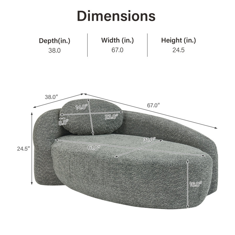 Méridienne moderne à compression ovale avec dossier et accoudoirs intégrés, chaise longue rembourrée et rembourrée Bouclé