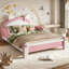 Lit plateforme rembourré pour enfant en forme de chat, style princesse, cadre de lit bas pour chambre, blanc et rose-1633562002