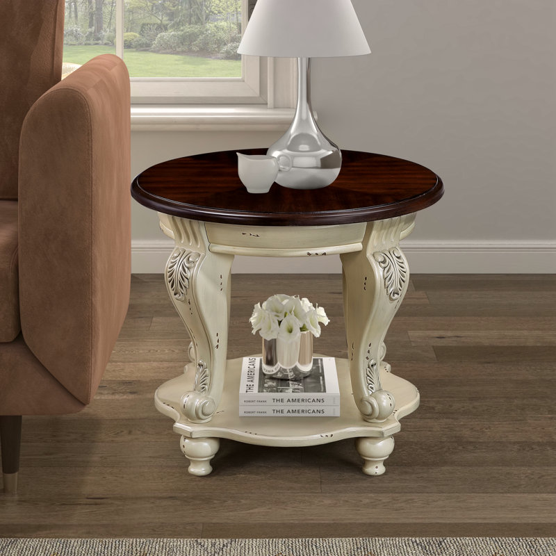Table de bout ronde 22 pouces deux tons, Brun, Beige