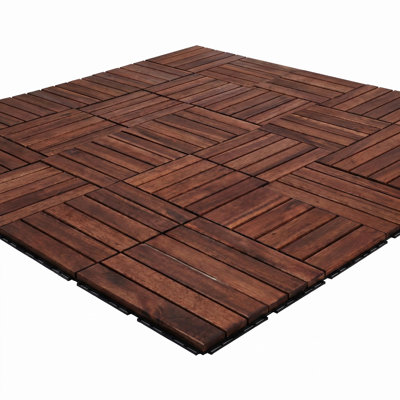 30 PCS Acacia Wood Interlocking Deck Tiles Striped Pattern, 12" x 12" Square Hardwood Outdoor Flooring