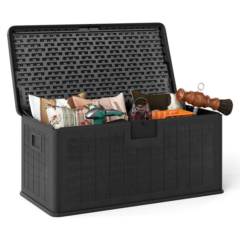 Storage Box with Lockable Design & Gas Strut Handle 2 Person Bench Garden Organizer, Black