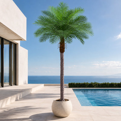  Cocotier artificiel de 9 pi, grande plante de plancher artificielle tropicale avec pot de chambre de bébé noir, faux palmier pour le salon, le bureau, l'hôtel, le patio couvert et la piscine