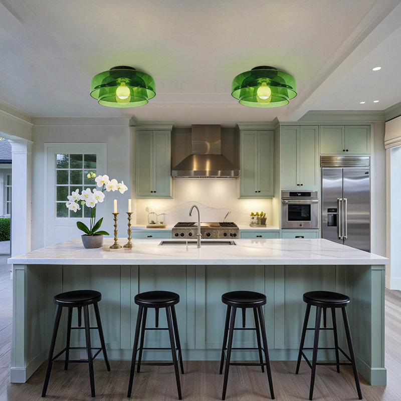 Abat-jour en verre Mid-Century, Vert, Couche double