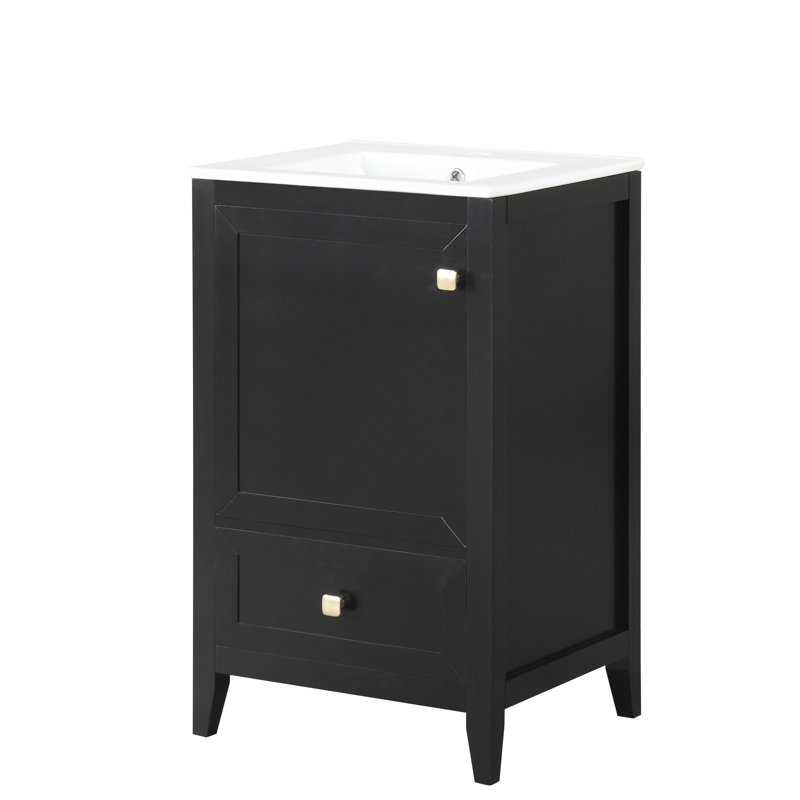 Meuble-lavabo de salle de bain avec lavabo - noir, charnières de porte silencieuses, évier de meuble moderne spacieux, rangement, construction