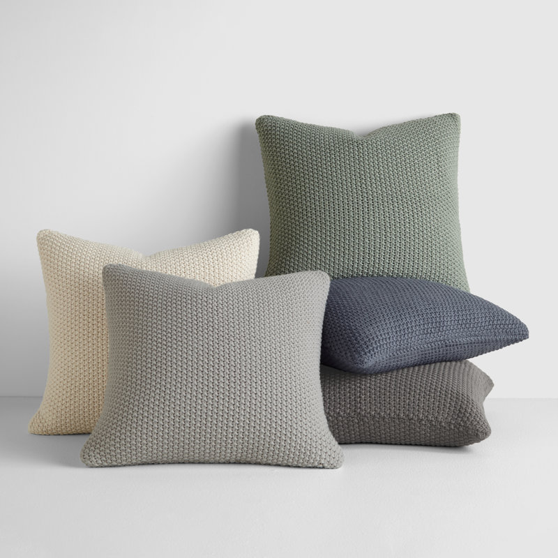 Blue Cotton Knit Square Throw Pillow